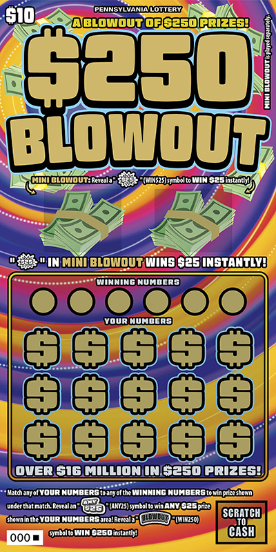 $250 Blowout (PA‑1775) scratch-off from Pennsylvania Lottery