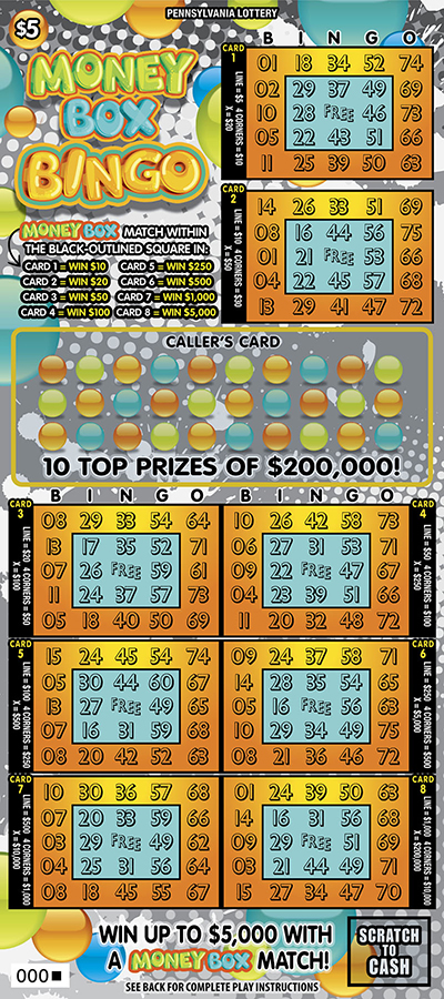 Money Box Bingo (PA‑1777) scratch-off from Pennsylvania Lottery