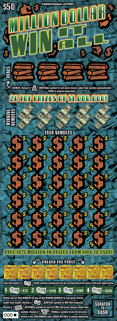 Million Dollar Win It All (PA‑1784) scratch-off from Pennsylvania Lottery