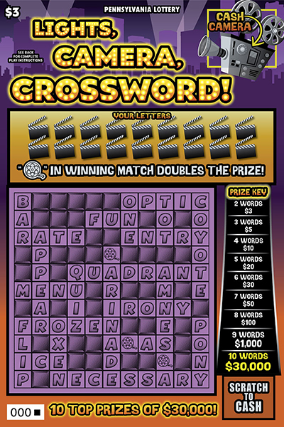 Lights, Camera, Crossword (PA‑1788) scratch-off from Pennsylvania Lottery