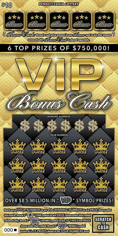 VIP BONUS CASH scratch-off ticket