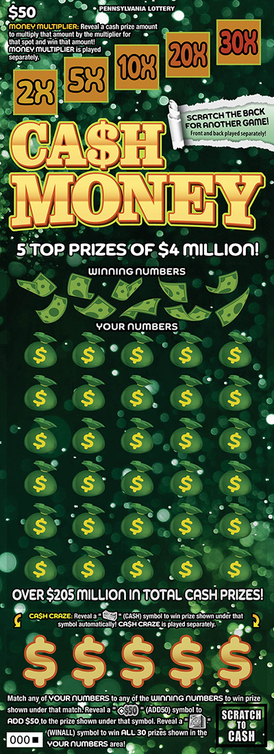 Ca$h Money (PA‑1796) scratch-off from Pennsylvania Lottery