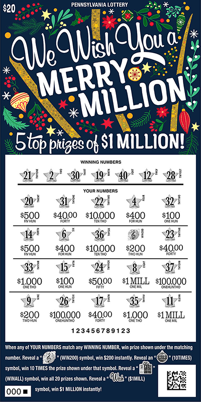 May Pa Raffle Play PA Lottery Scratch-Offs - We Wish You a Merry Million