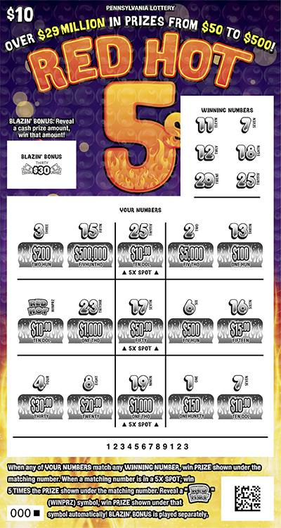 May Pa Raffle Play PA Lottery Scratch-Offs - Red Hot 5s