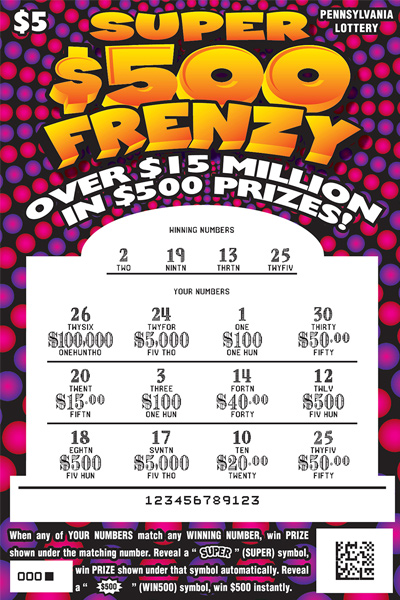Play PA Lottery Scratch-Offs - Super $500 Frenzy
