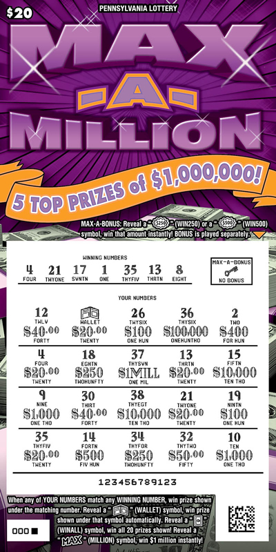 Play PA Lottery Scratch-Offs - Max-A-Million